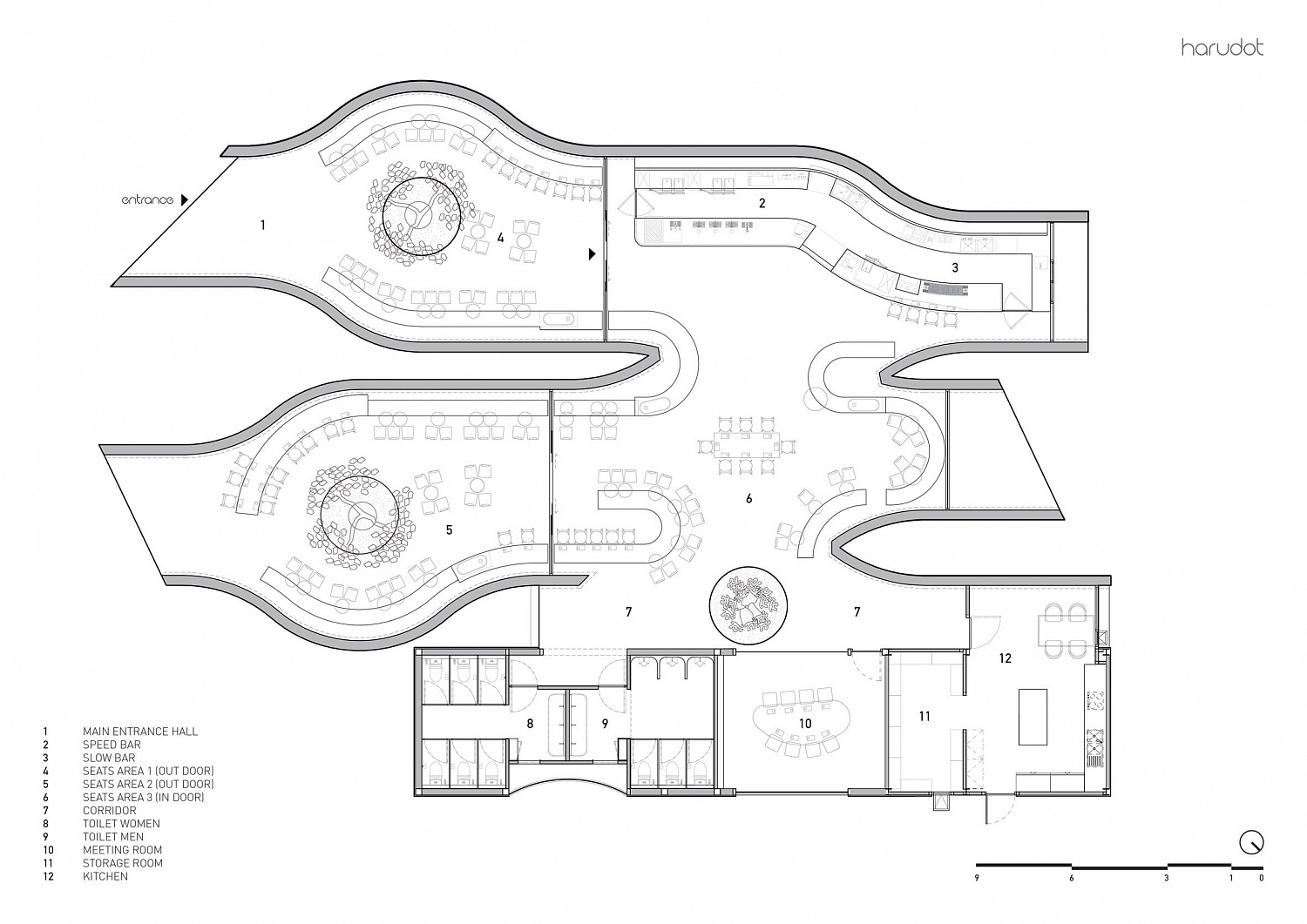 Дерево баобаб растёт в изогнутом кафе в Таиланде от IDIN Architects